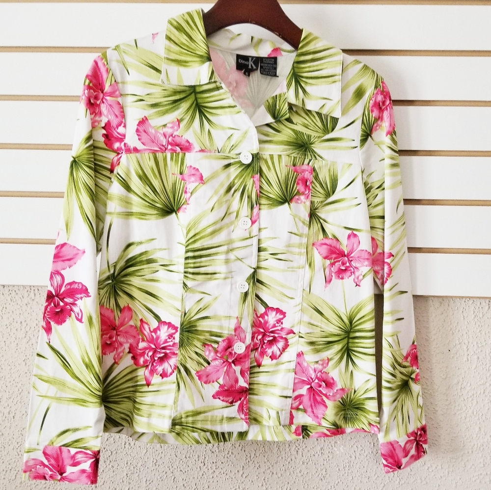 Dina K New tropical floral print button down sz6